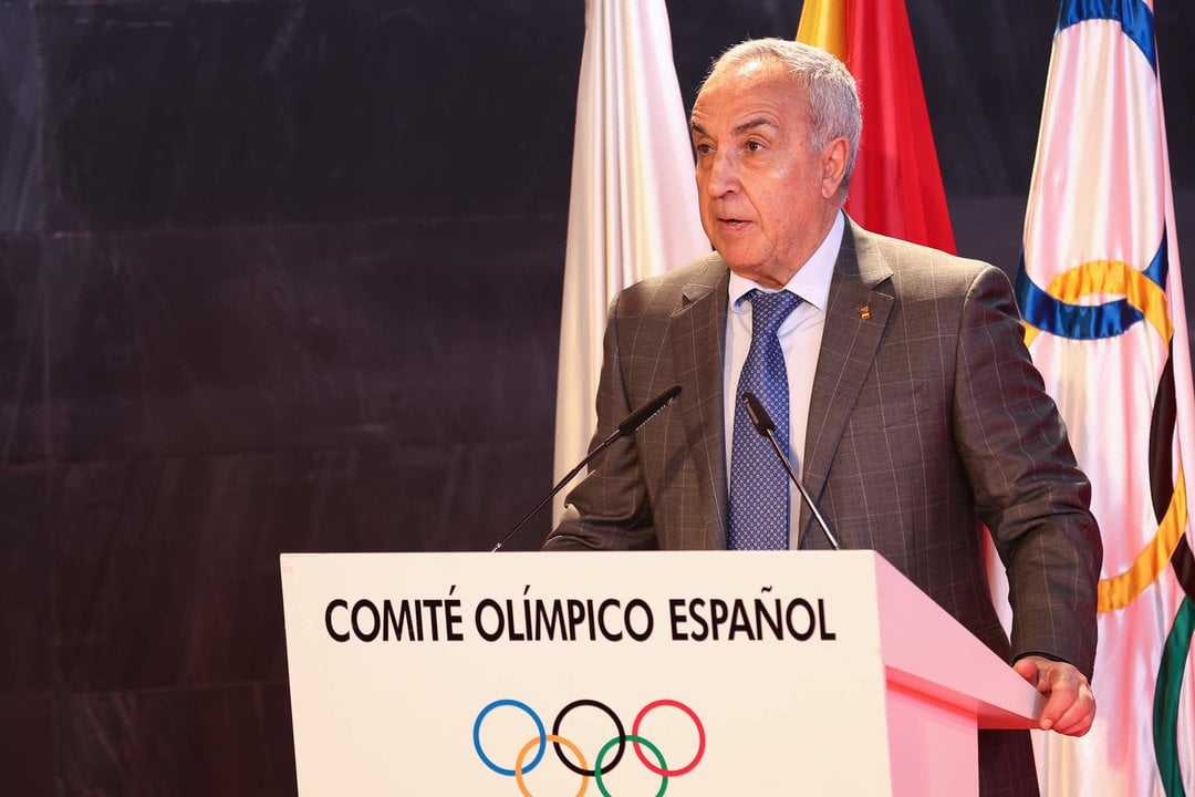 Alejandro Blanco, president of the Spanish Olympic Committee COE; attends during the signing of a collaboration agreement to promote sport in the international protection reception system held in the COE building on June 01, 2022, in Madrid, Spain.