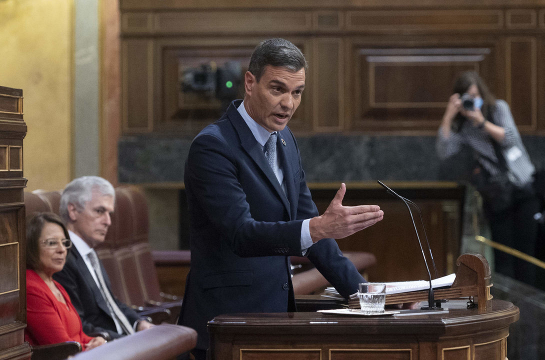 El presidente del Gobierno, Pedro Sánchez, interviene durante la primera jornada de la 26 edición del Debate sobre el Estado de la Nación, en el Congreso de los Diputados.