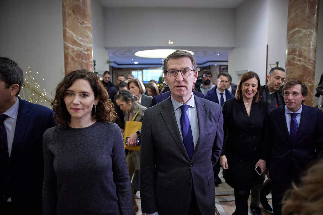 La presidenta de la Comunidad de Madrid, Isabel D&iacute;az Ayuso y el presidente del PP, Alberto N&uacute;&ntilde;ez Feij&oacute;o.