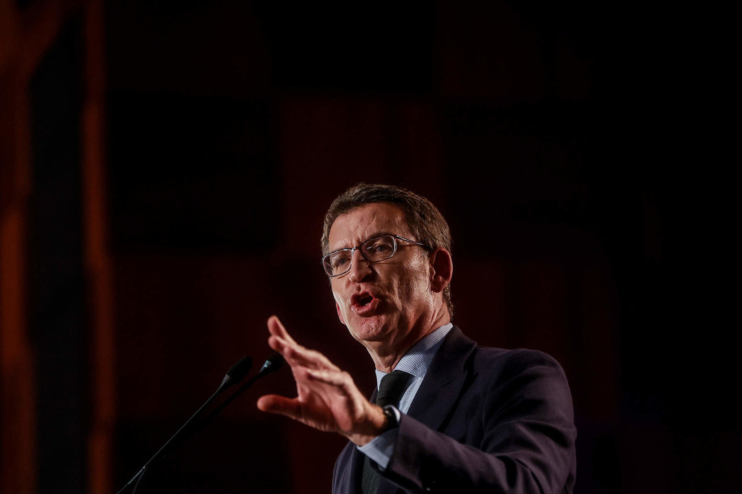 El presidente del Partido Popular, Alberto Núñez Feijóo, en el acto 'En defensa de un gran país', el pasado mes de diciembre.