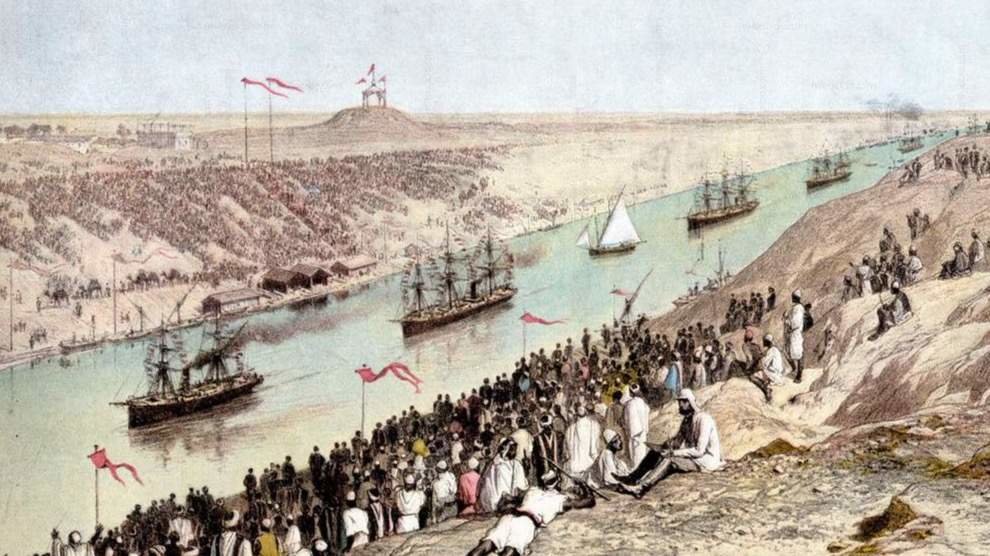 En 1863 en Egipto se inaugura el Canal de Suez, que une las aguas del Mediterráneo y el Mar Rojo.
