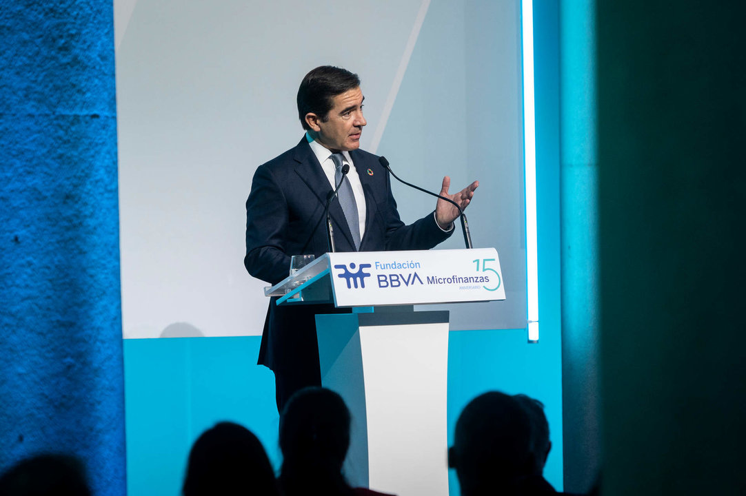 El presidente de la Fundación BBVA, Carlos Torres Vila, durante la última presentación de resultados del banco.