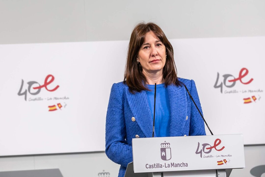 Toledo 1 de febrero de 2023.- La consejera de Igualdad y portavoz del Gobierno regional, Blanca Fern&aacute;ndez, comparece en rueda de prensa en el Palacio de Fuensalida, para informar sobre los acuerdos del Consejo de Gobierno.  (Fotos: D. Esteban Gonz&aacute;lez // JCCM)