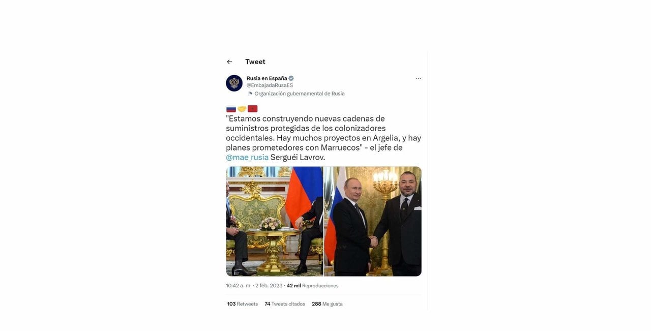 Tuit de la Embajada de Rusia en España.