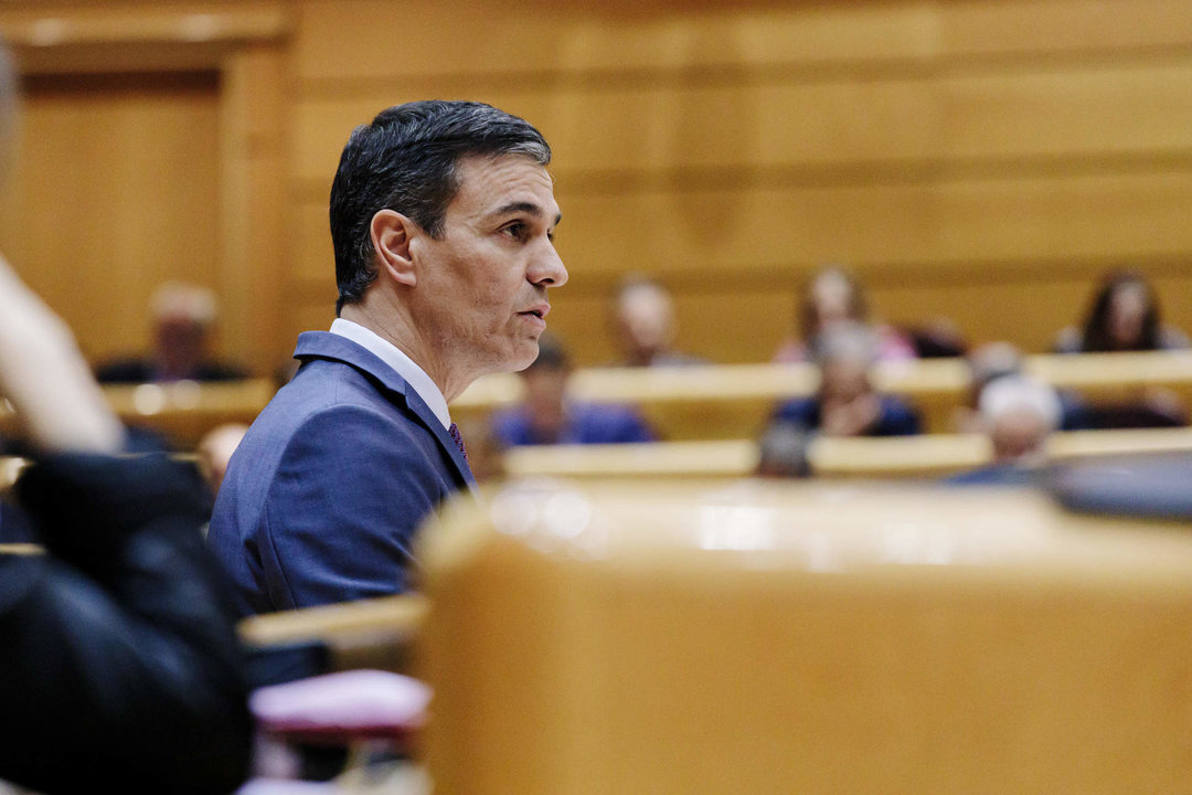 El presidente del Gobierno, Pedro Sánchez, durante la comparecencia en el pleno del Senado, del 31 de enero pasado.
