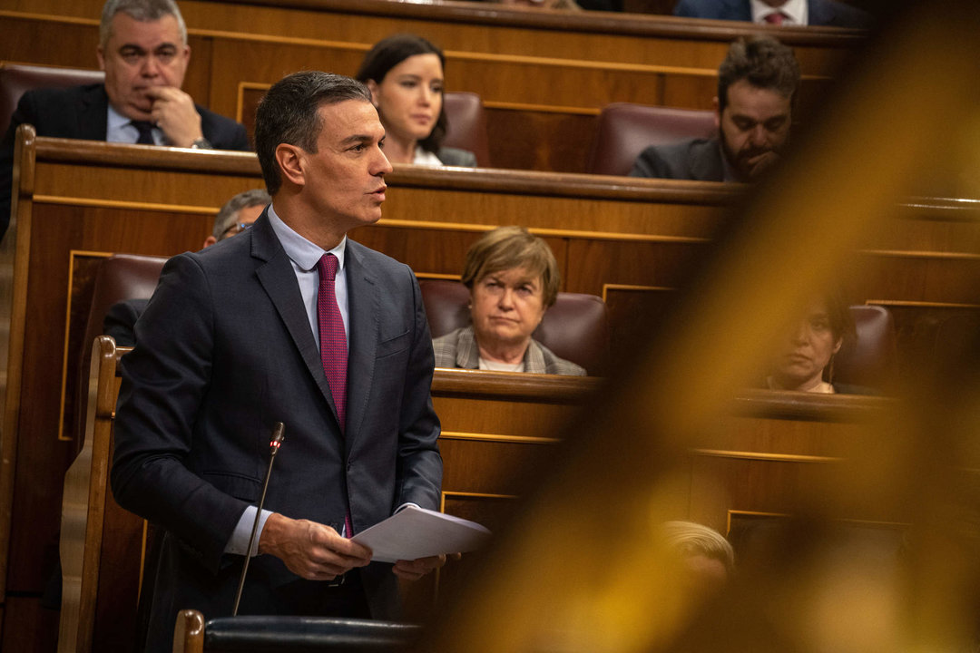 El presidente del Gobierno, Pedro Sánchez, durante una sesión de control al Gobierno, en el Congreso de los Diputados.