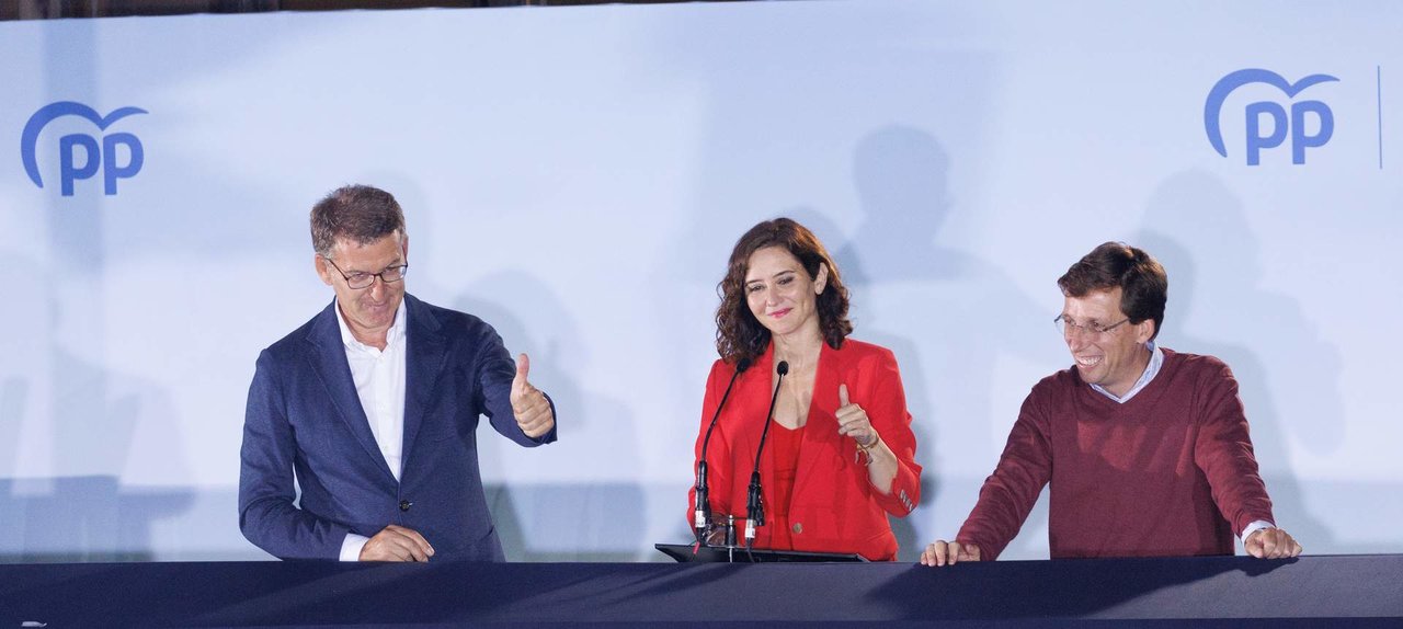 Alberto Núñez Feijóo, Isabel Díaz Ayuso y José Luis Martínez-Almeida (Foto: Eduardo Parra / Europa Press).