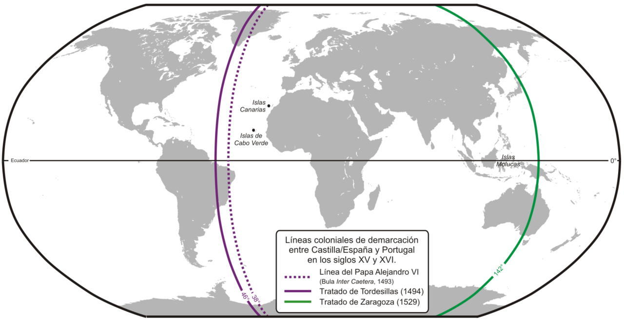 Portugal y España firman el Tratado de Tordesillas. Fuente |Wikipedia Commons.