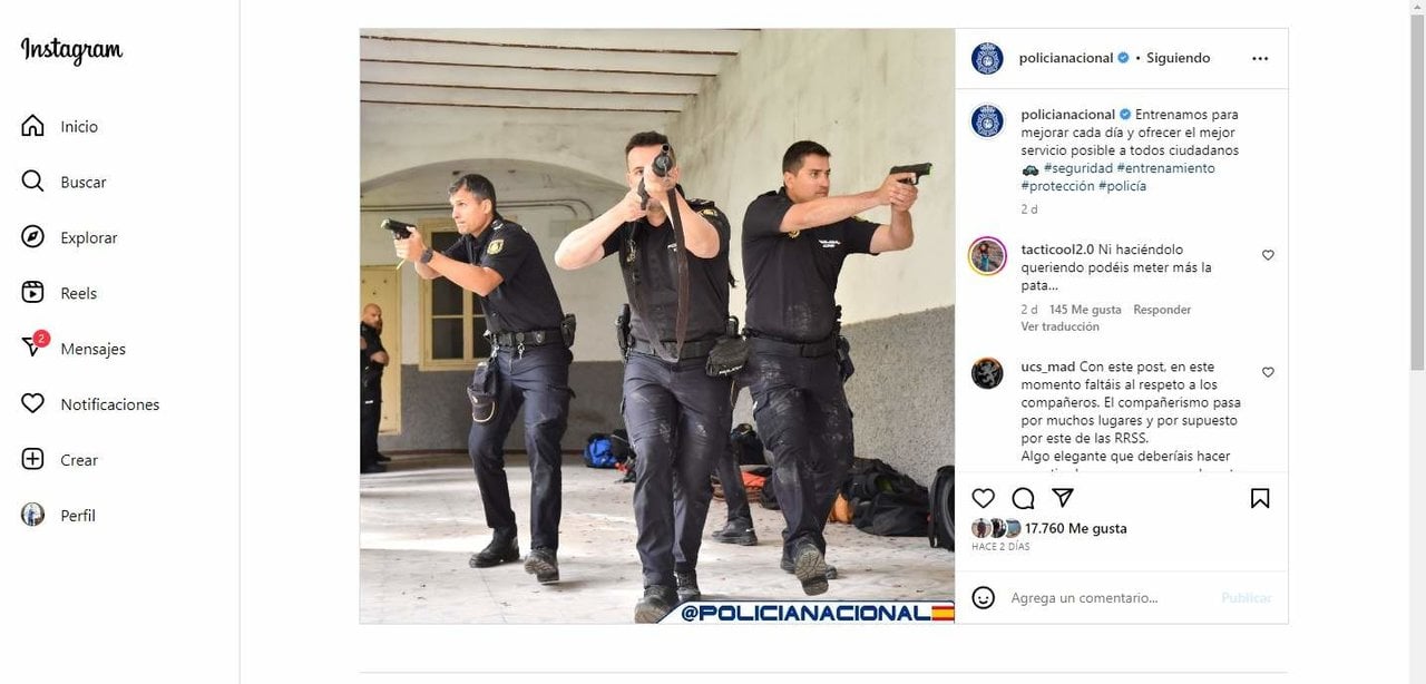 Publicación de la Policía Nacional en Instagram.