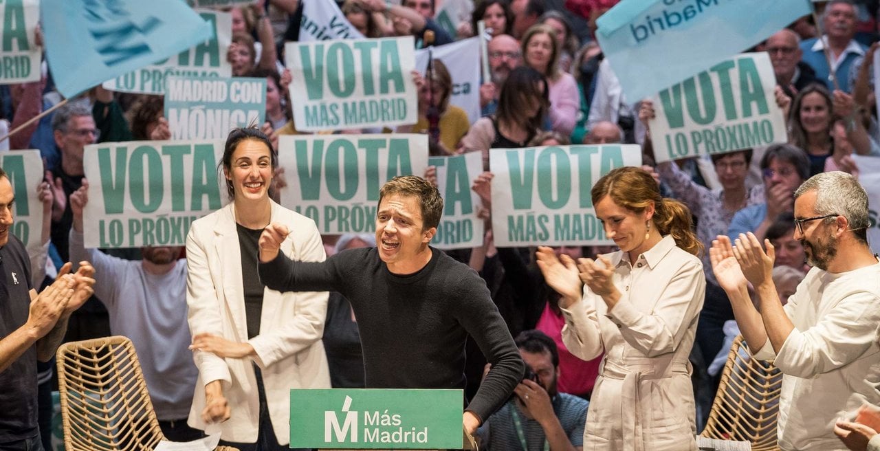 Un mitin de Más Madrid con Rita Maestre, Íñigo Errejón y Mónica García.
