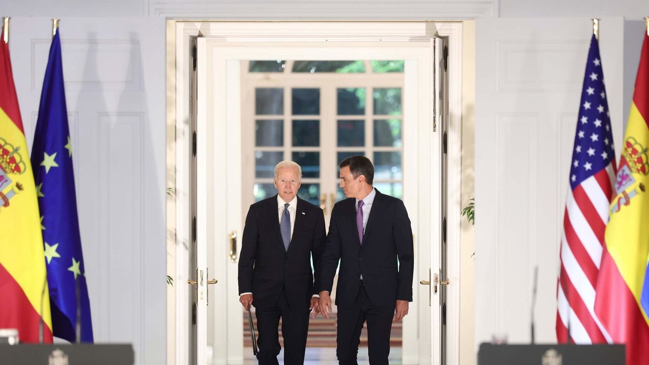 Joe Biden y Pedro Sánchez, en el Palacio de la Moncloa.