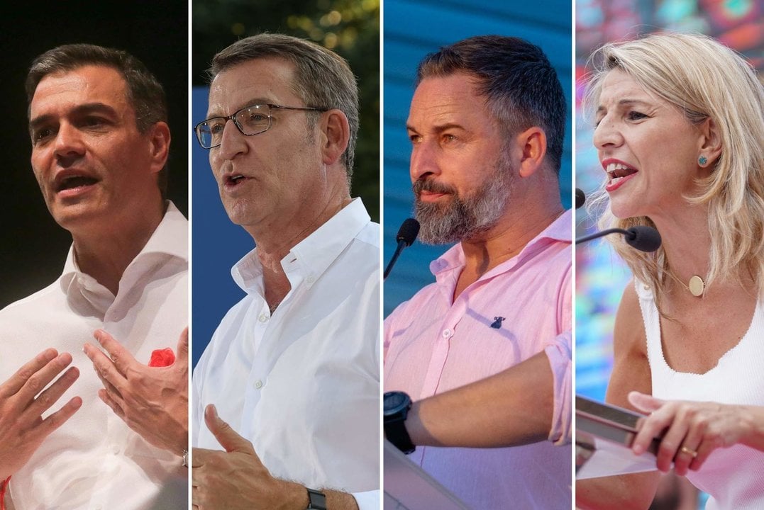 Los candidatos a la Presidencia del Gobierno, Pedro Sánchez, Alberto Núñez Feijóo, Santiago Abascal y Yolanda Díaz.