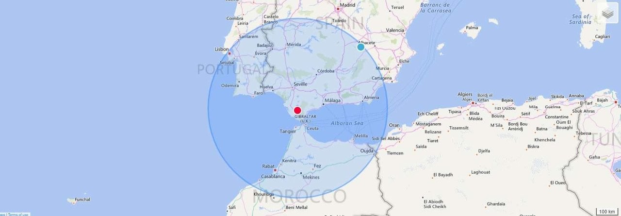 Una recreación de un alcance de 400 kilómetros desde Alcalá de los Gazules (Cádiz).