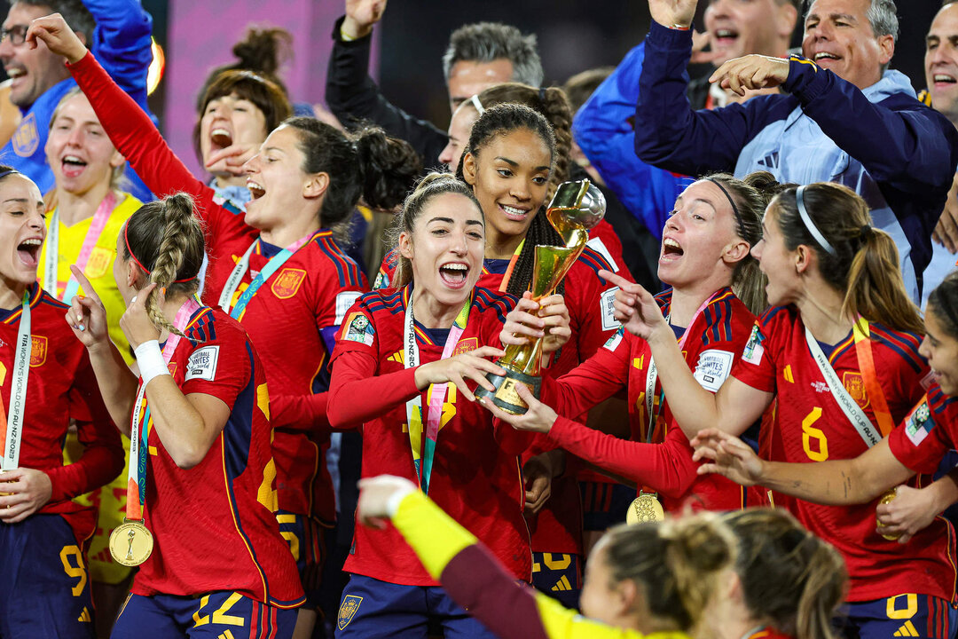 Spain celebrate winning the 2023 FIFA Women&rsquo;s World Cup Final football match between Spain and England on 20 August 2023 at Stadium Australia in Sydney, Australia - Photo Nigel Keene / ProSportsImages / DPPI