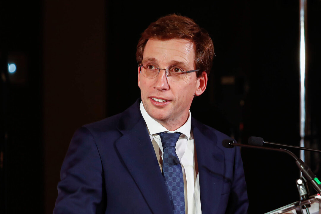 Jose Luis Martinez Almeida, Mayor of Madrid gestures during the presentation of the book "Cerezo 75 miradas y mas para 75 anos" at Westin Palace on November 30, 2023, in Madrid, Spain.