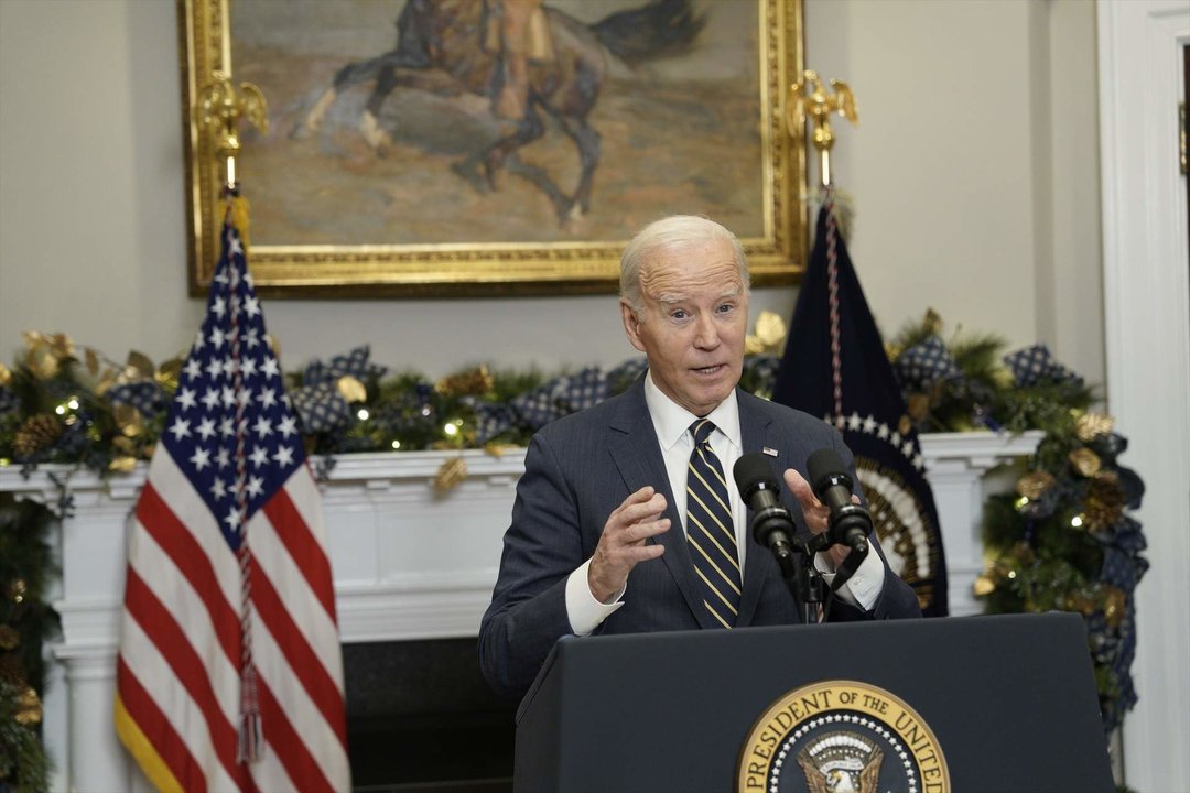 December 6, 2023, Washington, District of Columbia, USA: United States President Joe Biden delivers remarks urging the US Congress to pass his national security supplemental request, including funding to support Ukraine and the border in the Roosevelt Room of the White House in Washington, DC on Wednesday, December 6, 2023