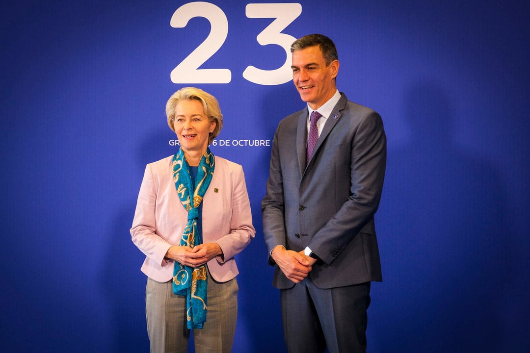 Pedro Sanchez and Ursula Von Der Leyen. The various European heads of state met at an informal summit of the European Economic Community.