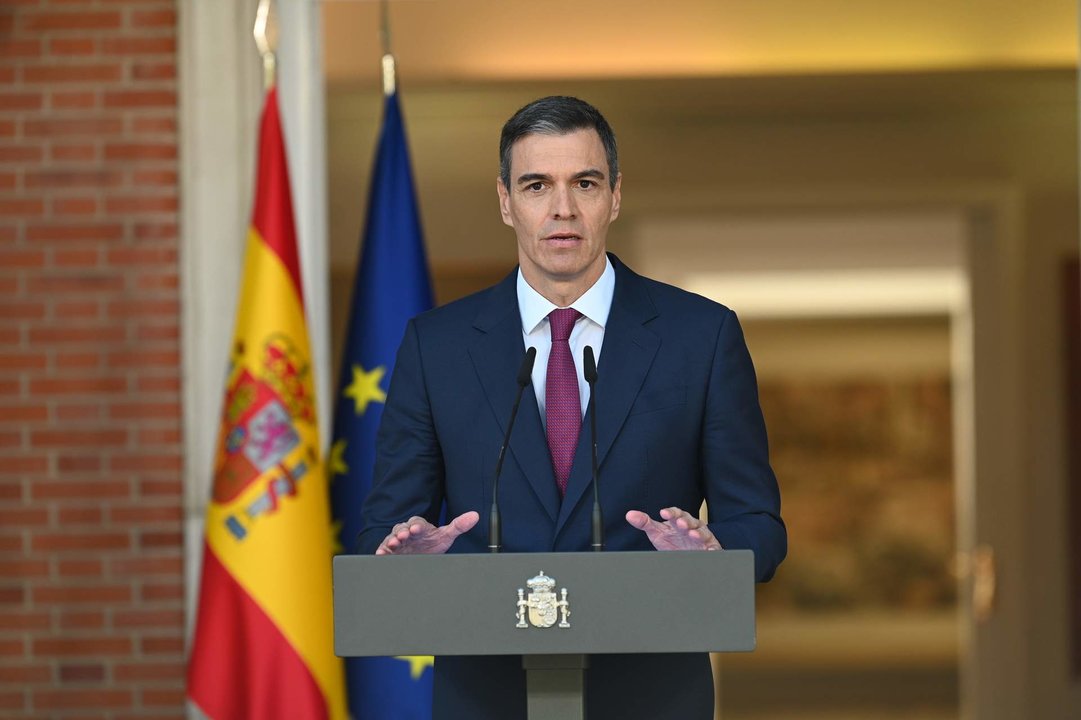 El presidente del Gobierno, Pedro Sánchez, comparece en el Complejo de la Moncloa.