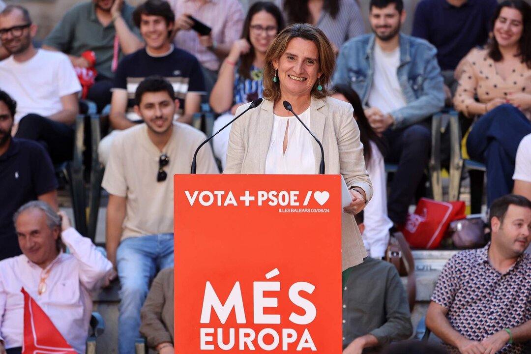Teresa Ribera, en un mitin de campa&ntilde;a.