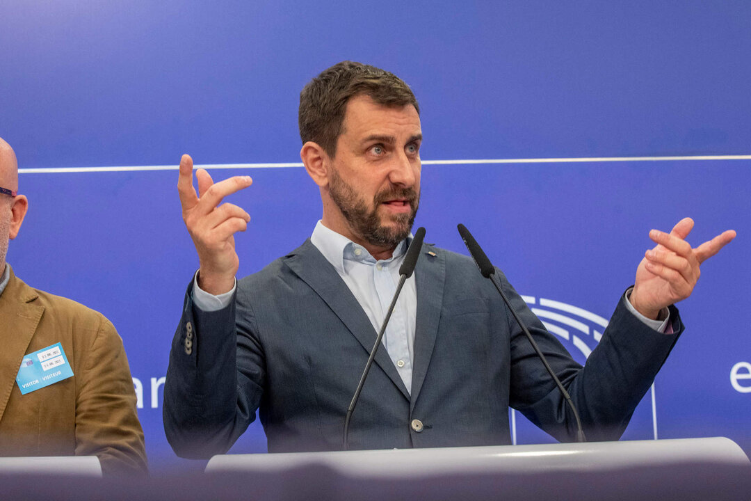 Antoni Comin I Oliveres pictured during a press conference regarding the evaluation of the sentence of the Court of the European Union on the lifting of the euro-parliamentary immunity of Catalan leader Puigdemont and separatists Comin and Ponsati, Wednesday 05 July 2023, at the European parliament, in Brussels.