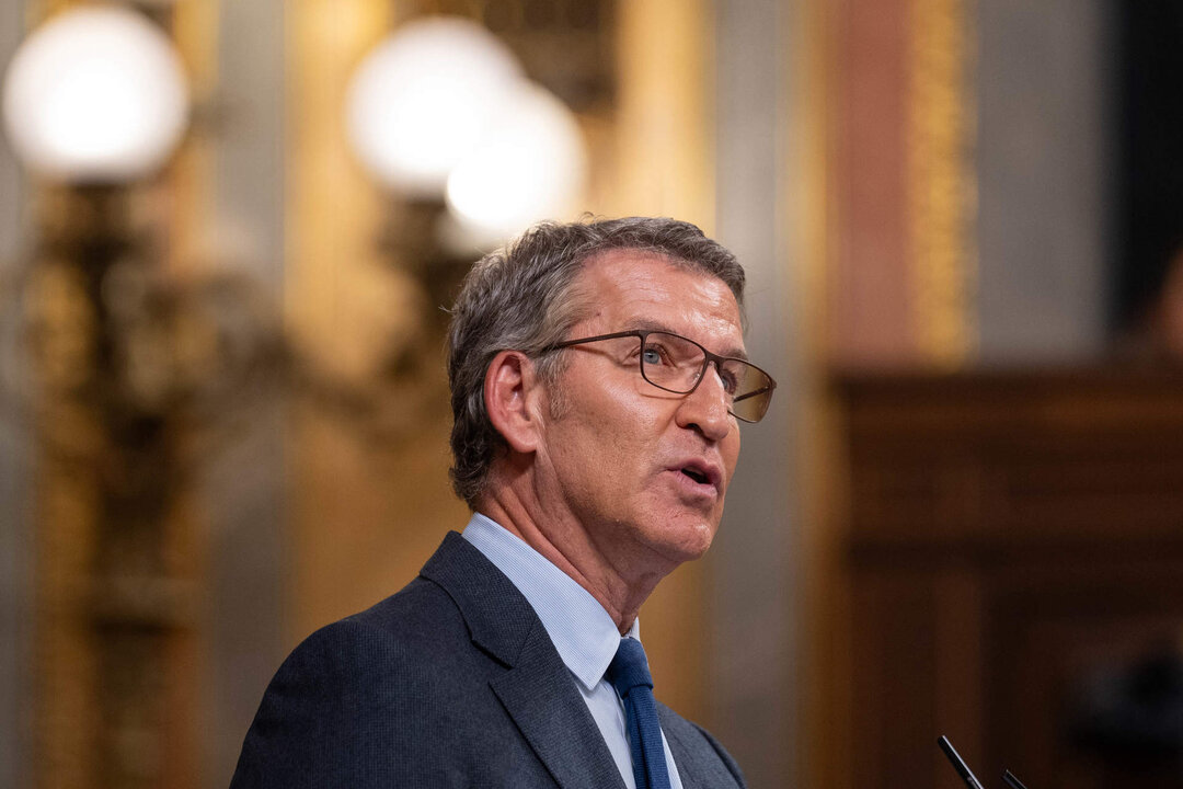 El presidente del Partido Popular, Alberto N&uacute;&ntilde;ez Feij&oacute;o, interviene durante una sesi&oacute;n plenaria, en el Congreso de los Diputados, a 10 de octubre de 2024, en Madrid.