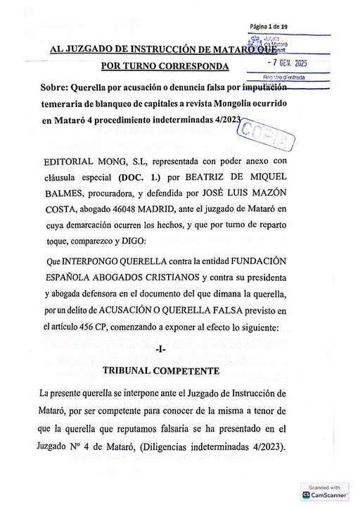 Querella de la Revista Mongolia contra Abogados Cristianos.