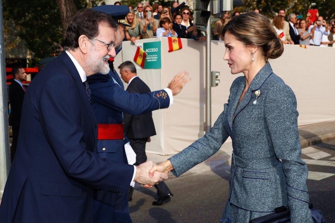 La reina Letizia, en el desfile del 12 de octubre de 2017.