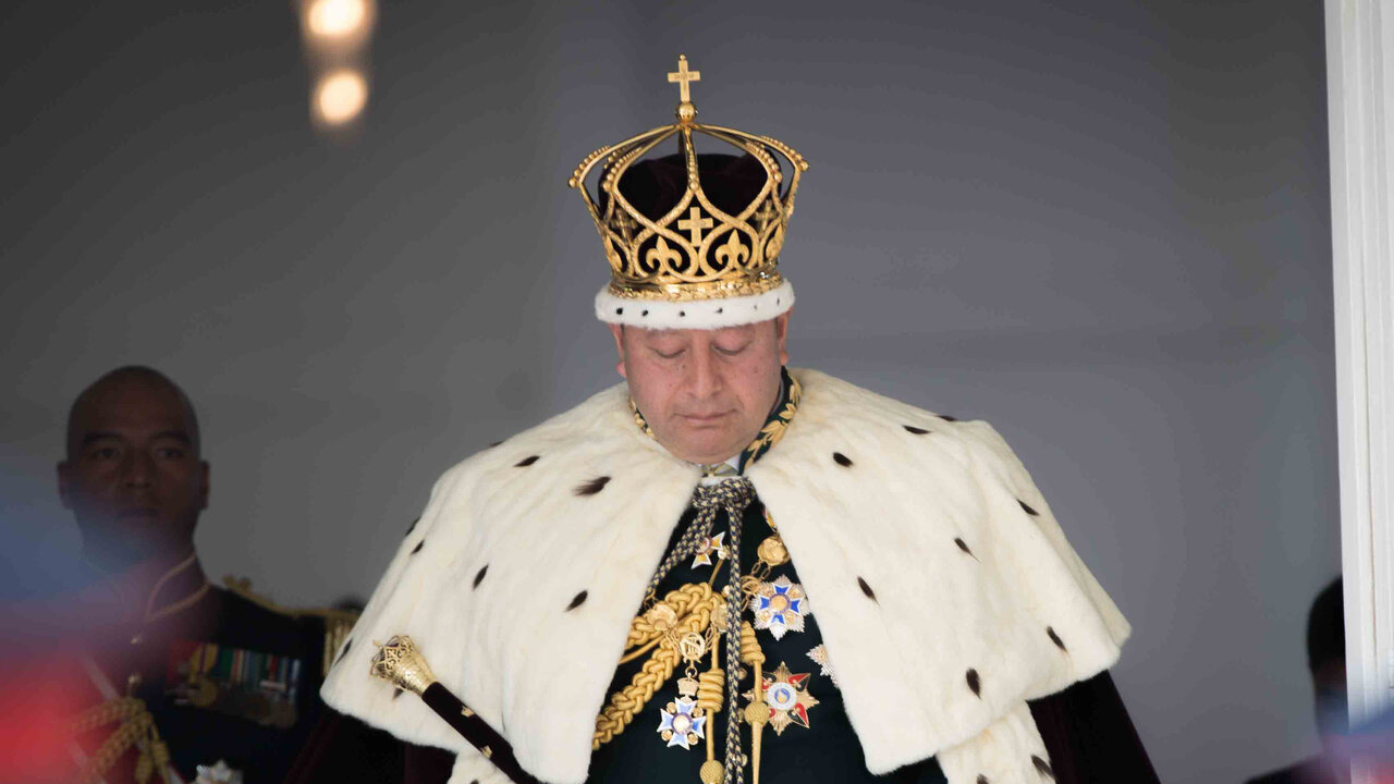 King Tupou VI exits the church after his coronation ceremony in Nuku'alofa, Tonga, July 4, 2015. The U.S. Marine Corps Forces, Pacific Band participated in the coronation ceremonies alongside bands from Tonga, Australia and New Zealand. (U.S. Marine Corps photo by Cpl. Brittney Vito/Released)