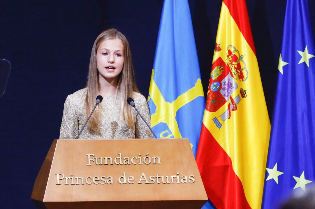 La princesa Leonor durante su intervenci&oacute;n en los Premios Princesa de Asturias.