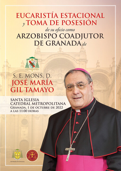 Cartel de la Eucarist&iacute;a de la toma de posesi&oacute;n de Jos&eacute; Mar&iacute;a Gil Tamayo.