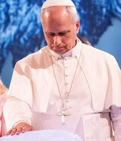 El Papa, bendiciendo el trozo de hielo glacial de Groenlandia. Foto: Cristian Genari