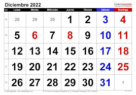 Calendario de festivos de diciembre de 2022.