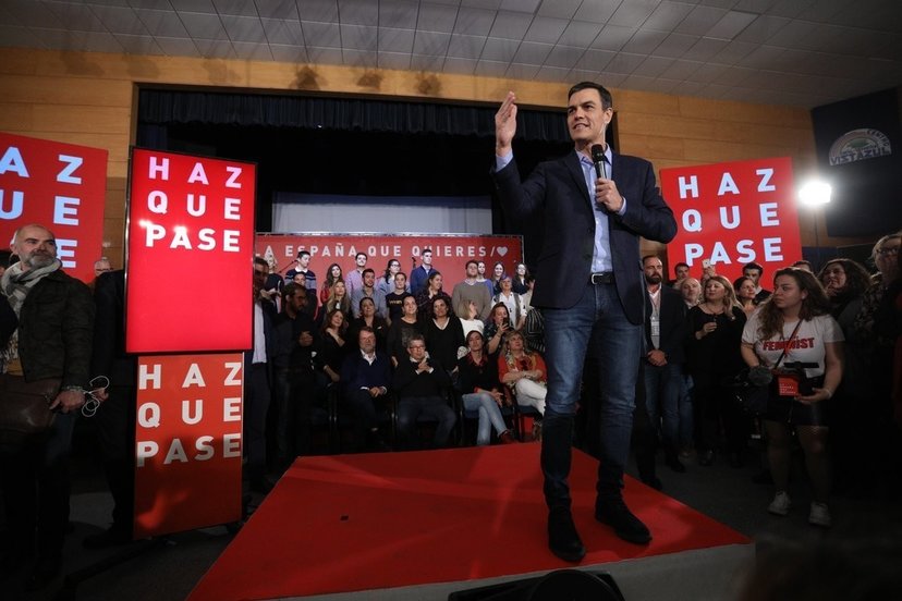 Pedro Sánchez, en el primer mitin de campaña del PSOE.
