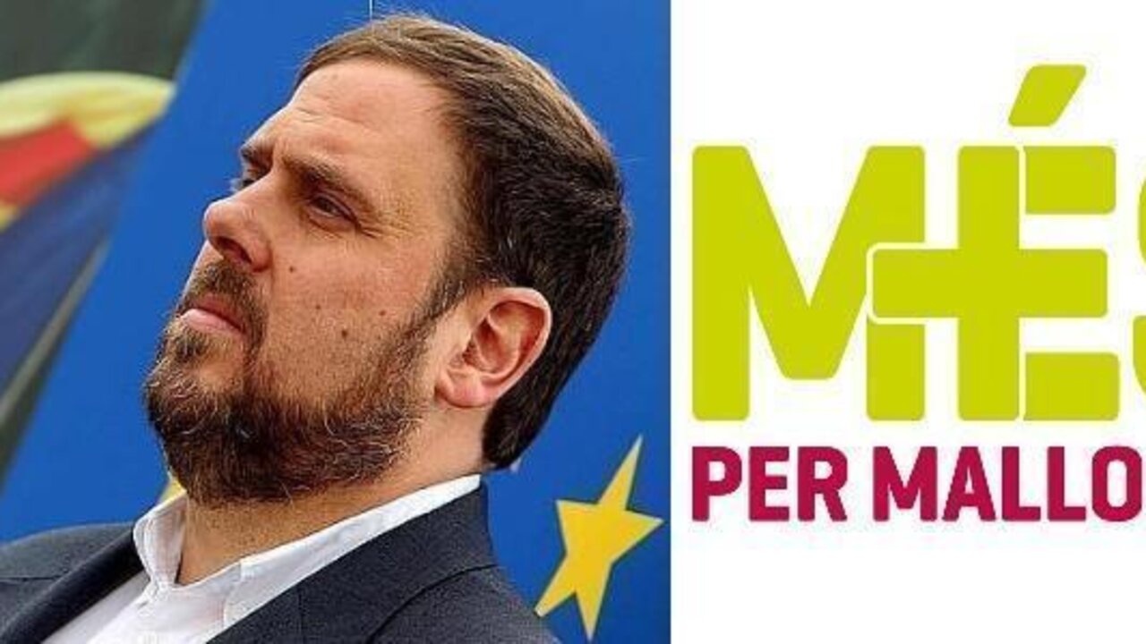 El presidente de ERC, Oriol Junqueras; y el logo de M&eacute;s per Mallorca.