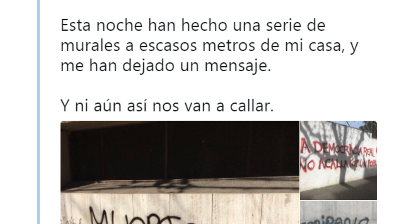Pintadas en la calle de la casa de Cristian Escribano