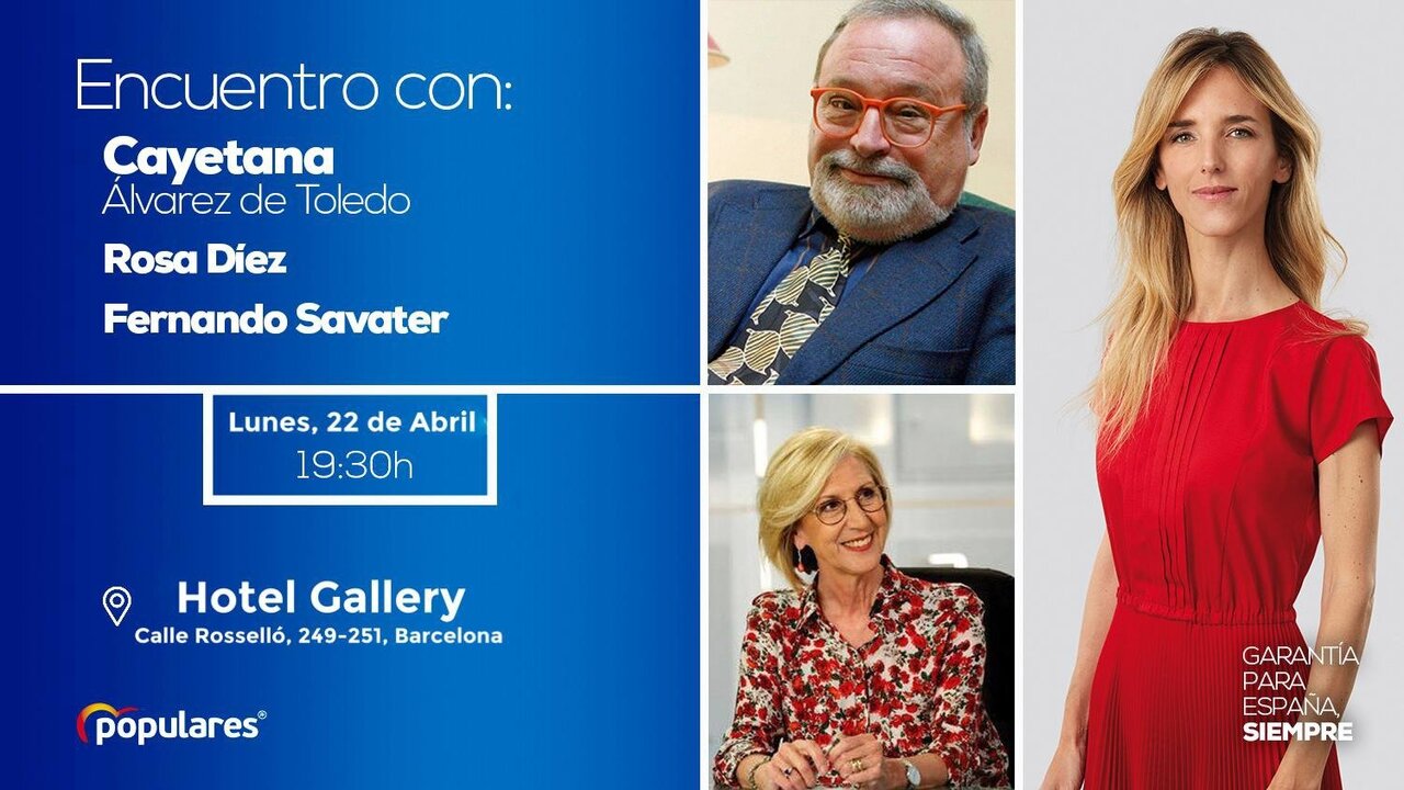 Cartel del encuentro entre &Aacute;lvarez de Toledo, Fernando Savater y Rosa D&iacute;ez.