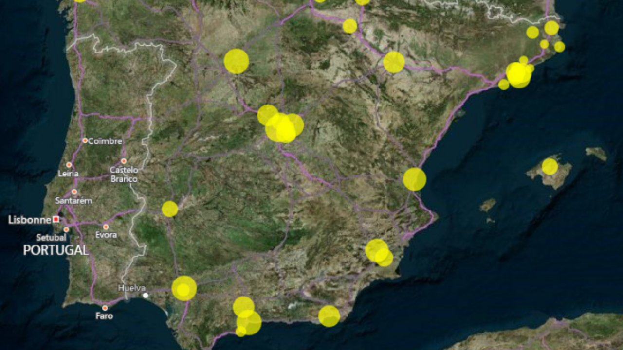 Mapa de los ayuntamientos m&aacute;s influyentes en redes sociales.