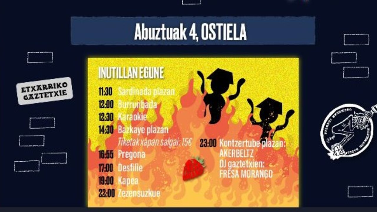 Cartel de las fiestas organizadas por la Asamblea de j&oacute;venes de Etxarri Arantz.