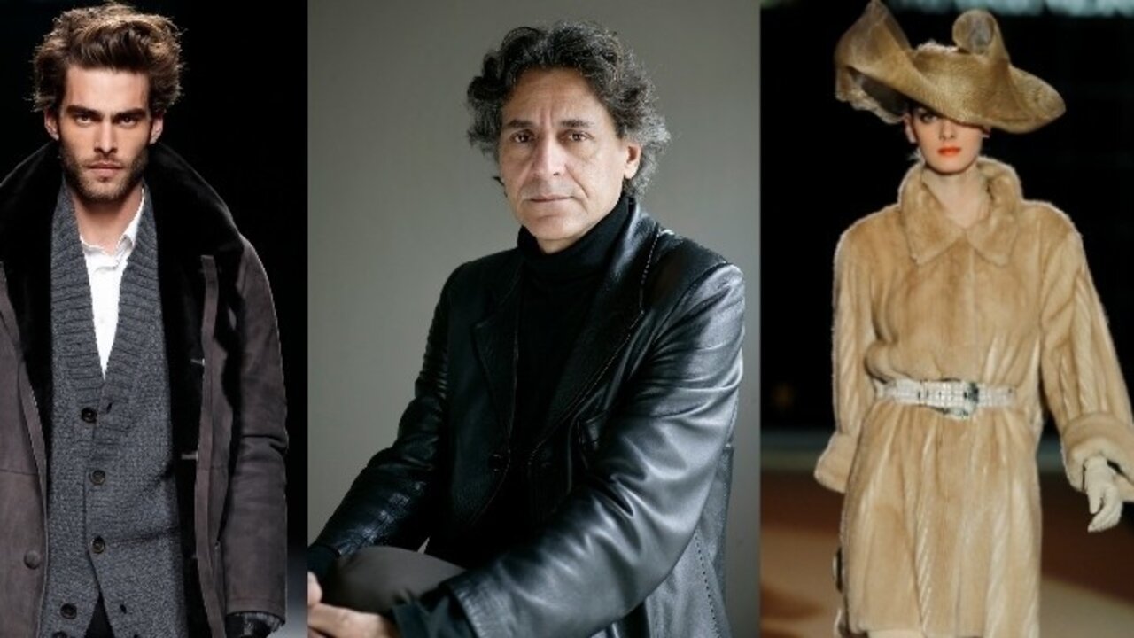 El modisto Miguel Marinero junto a algunas de sus creaciones.