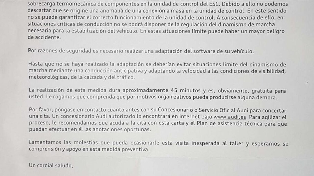 Carta enviada por Volkswagen.