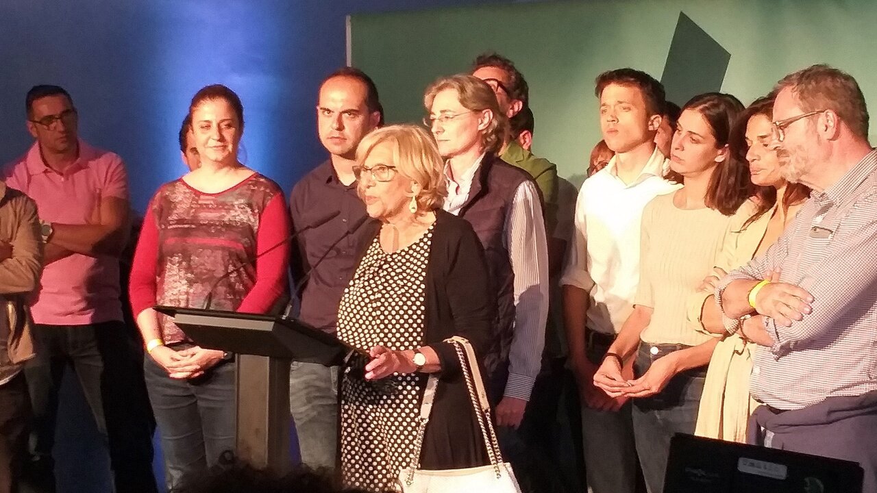Manuel Carmena comparece tras los resultados de las elecciones municipales del 26 de mayo de 2019.