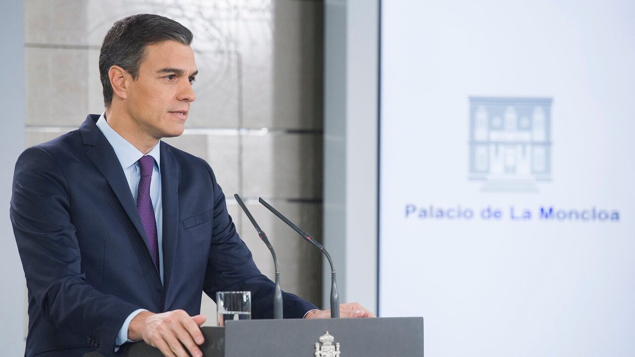 Pedro S&aacute;nchez, en una comparecencia en el Palacio de la Moncloa.