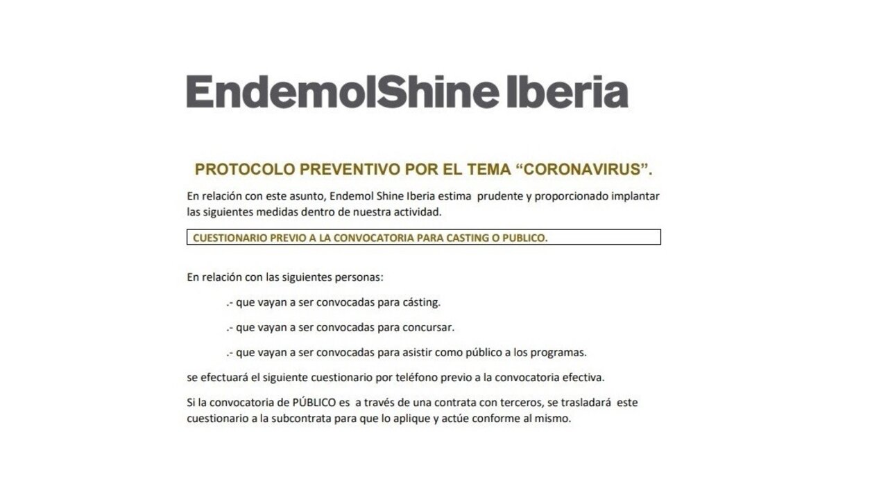 Protocolo de Endemol Shine ante el coronavirus.