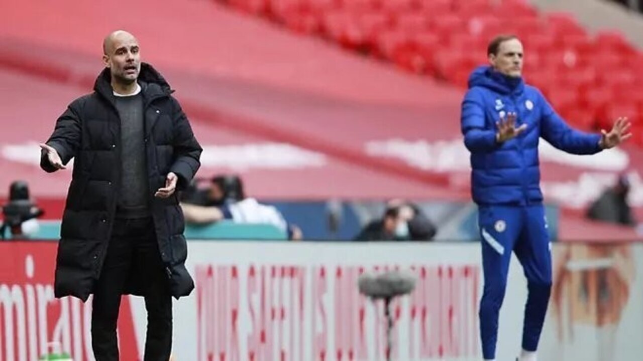 Guardiola y Tuchel, en el City-Chelsea de la FA Cup