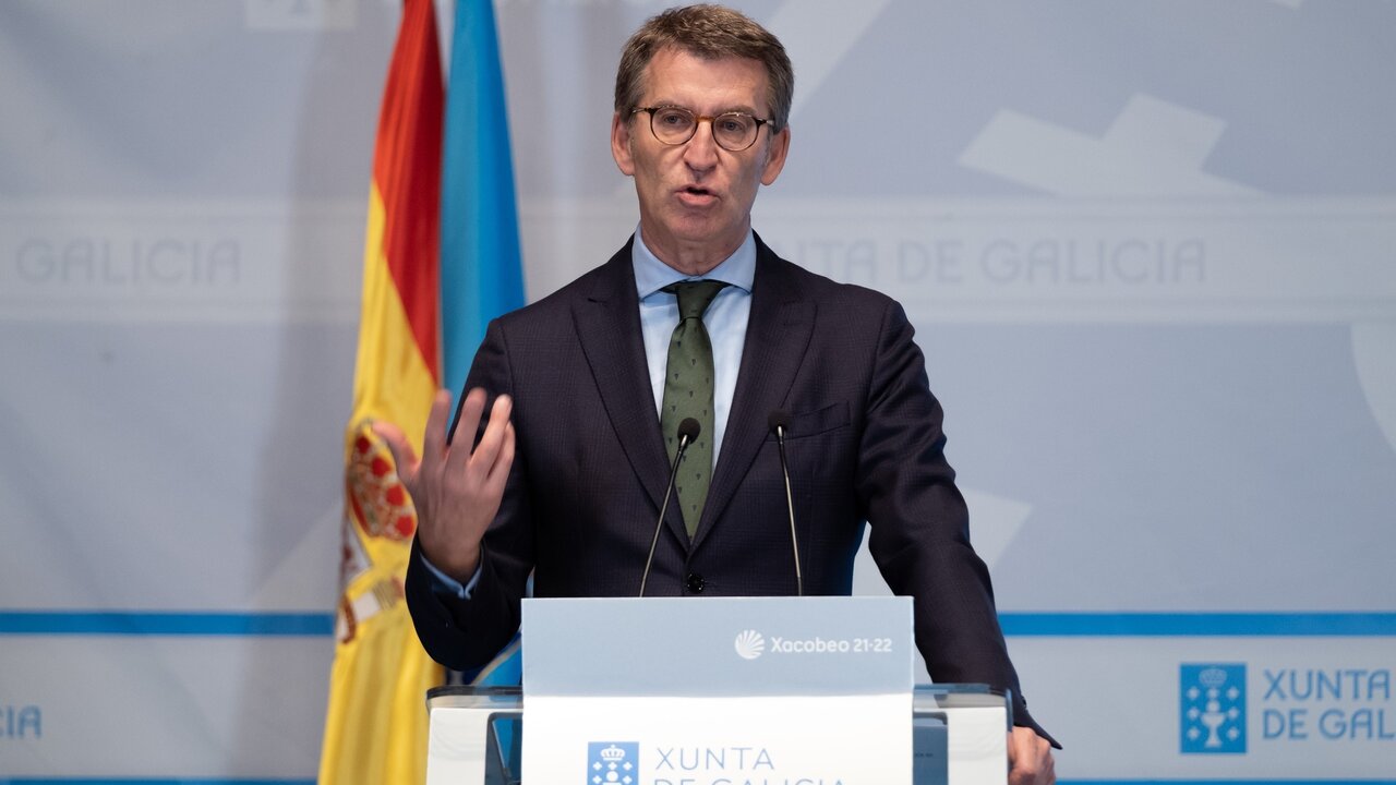 O titular do Goberno galego, Alberto N&uacute;&ntilde;ez Feij&oacute;o, durante a rolda de prensa posterior &aacute; reuni&oacute;n semanal do Consello da Xunta. Delegaci&oacute;n da Xunta en Lugo, 17/03/22.