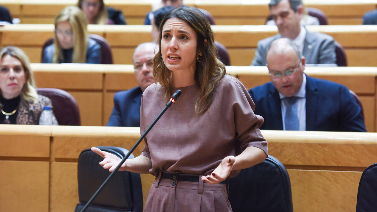 La ministra de Igualdad, Irene Montero, durante una intervenci&oacute;n en el Senado.