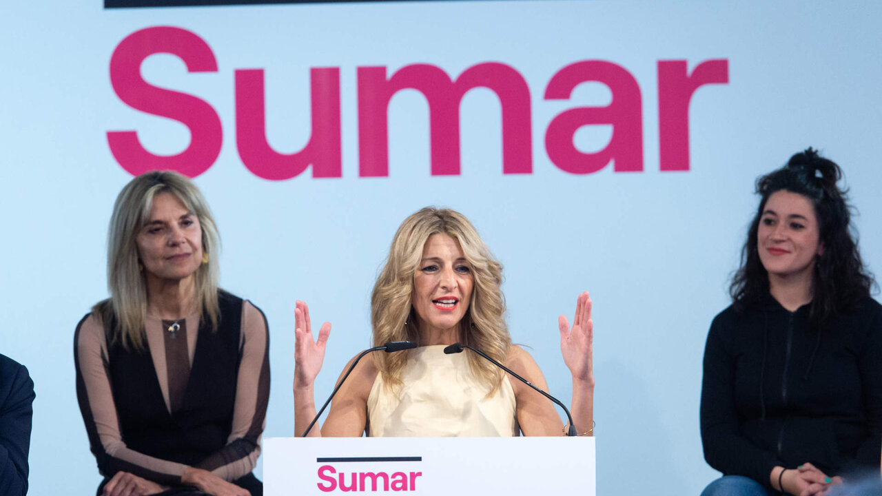 La l&iacute;der de Sumar y vicepresidenta segunda del Gobierno, ministra de Trabajo y Econom&iacute;a Social, Yolanda D&iacute;az, comparece para presentar el acuerdo de coalici&oacute;n.
