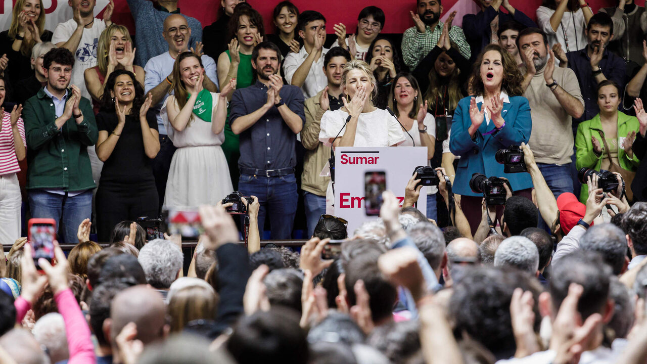 La vicepresidenta segunda y ministra de Trabajo y Econom&iacute;a Social, Yolanda D&iacute;az, interviene durante el acto 'Empieza todo' de la plataforma Sumar, en el que D&iacute;az presenta su candidatura para la presidencia del Gobierno en las pr&oacute;ximas elecciones.