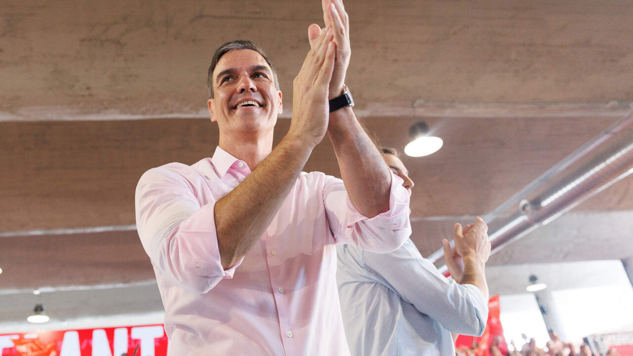 El secretario general del PSOE y presidente del Gobierno, Pedro S&aacute;nchez, en un acto de campa&ntilde;a.