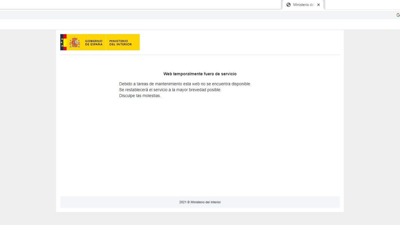 Web del Ministerio del Interior.
